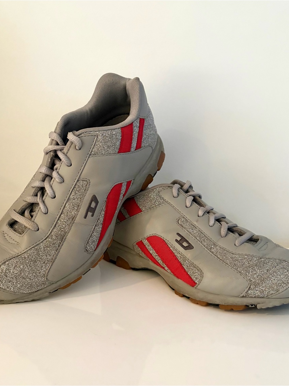 Vintage Y2K DIESEL Krypton Grey Sneakers Silver Sparkle Glitter Leather Size 7.5